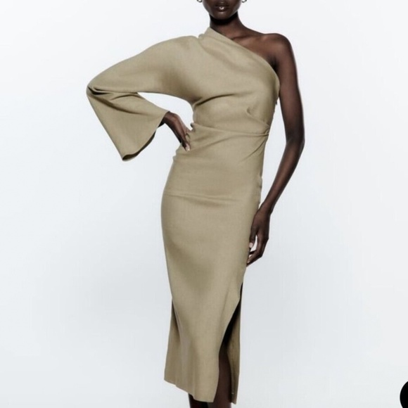 ZARA Asymmetrical Linen Blend Dress - Picture 1 of 16